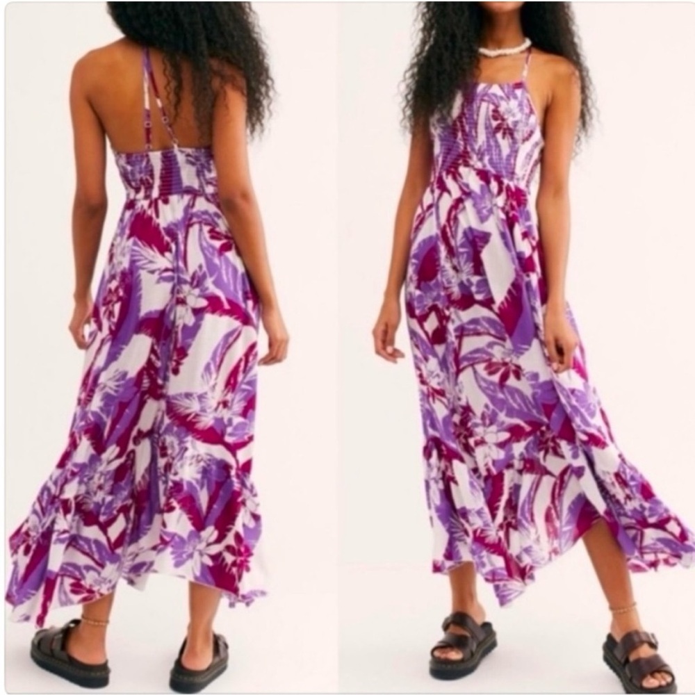 Free People Heat Wave Printed Square Neck Flouncy Maxi Slip Dress Size S